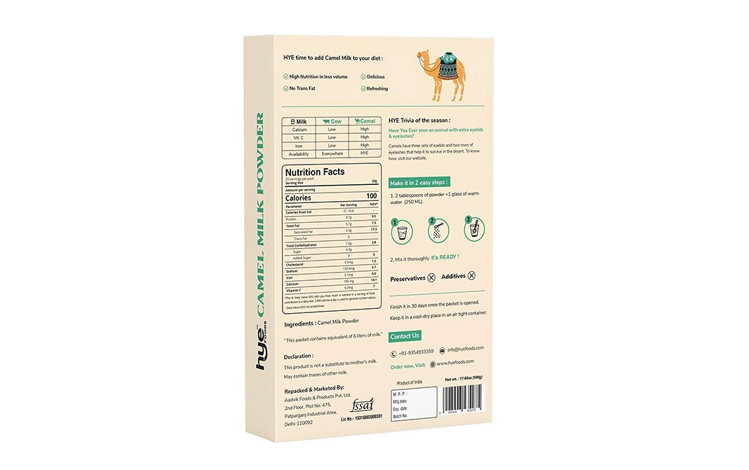 Hye Foods Camel Milk Powder    Box  500 grams
